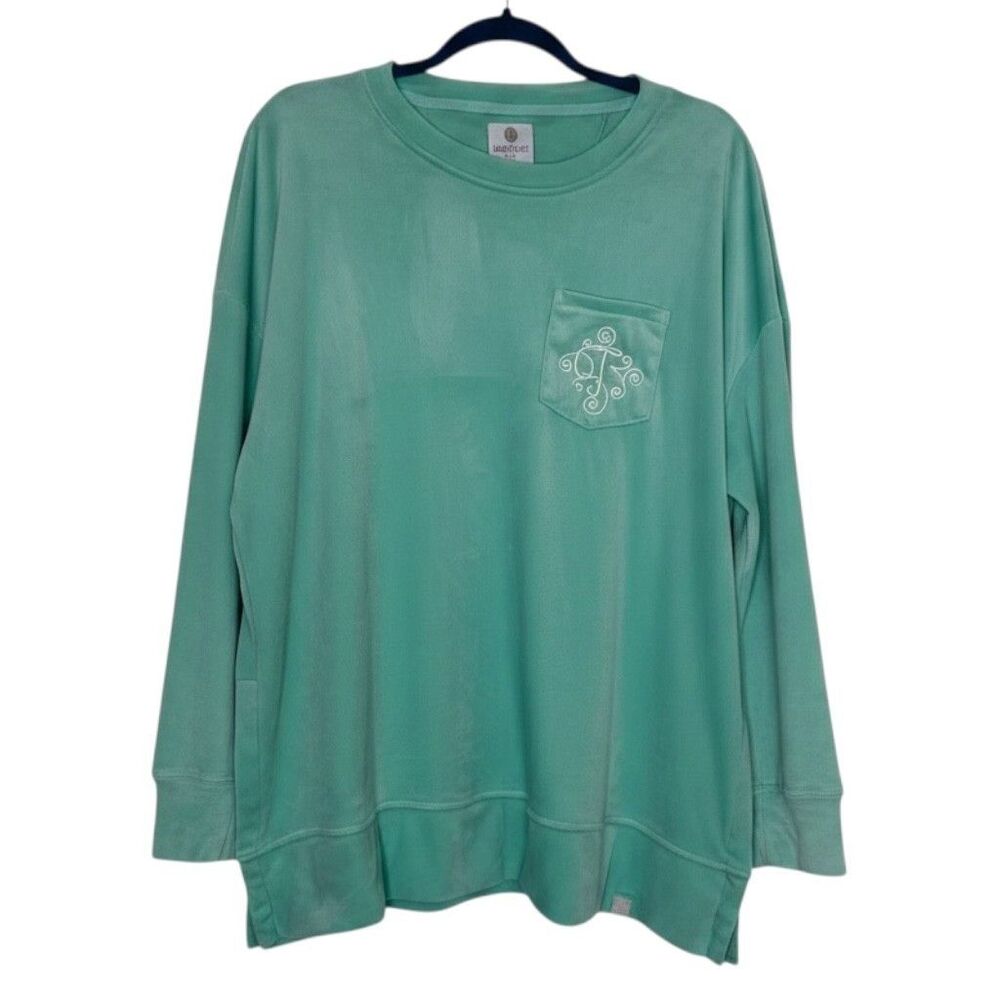 MarleyLilly SoftSpun Sweatshirt Velour Velvet Top Shirt Embroidered Blue L XL